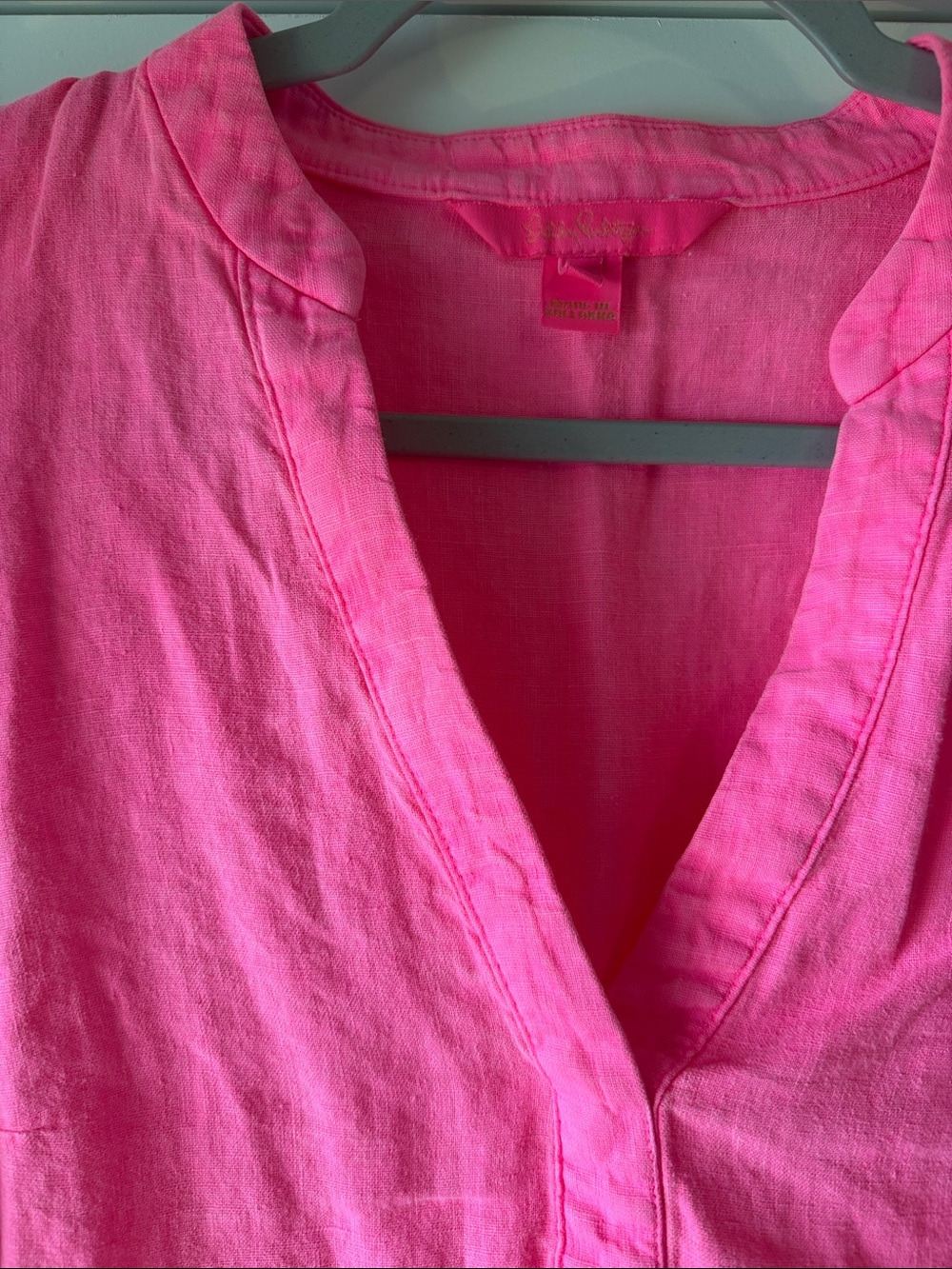 Lilly Pulitzer Neon Pink V-Neck Tunic Blouse - Picture 2 of 5